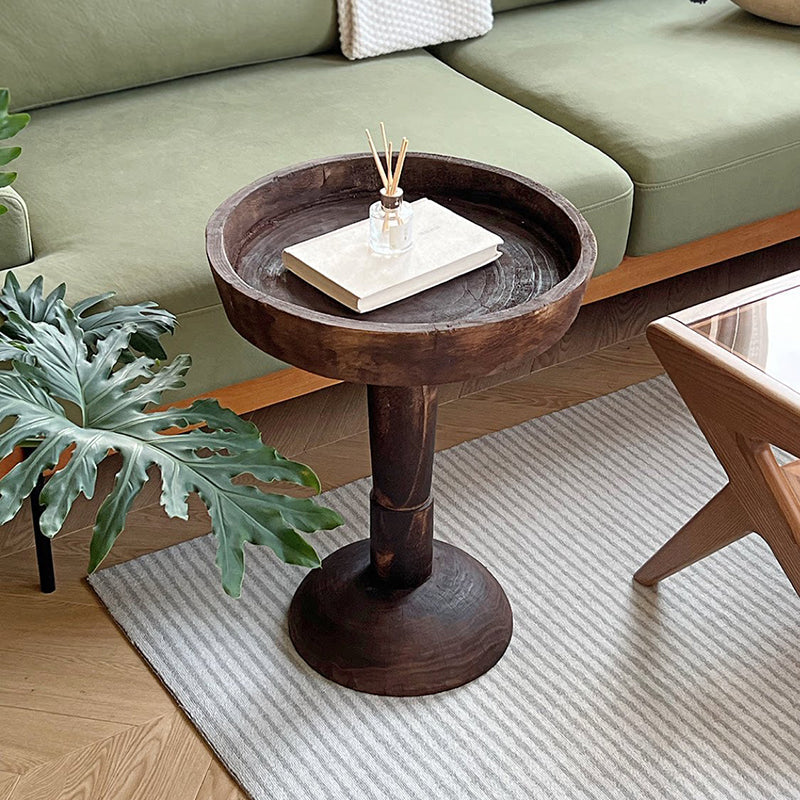 Traditional Vintage Solid Wood Round Natural Side Table For Living Room, Balcony, Café & Boutique Homestay