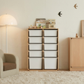 Modern Minimalist Solid Beech Wood PP Felt Kids Storage Cabinet With 10 Drawers - Montessori Toy Organizer & Large Capacity Nursery Storage Shelf