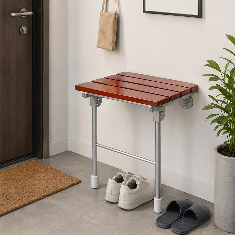 Modern Minimalist Rectangular Wall-mounted Design Wood Stainless Steel Shoe Bench Armless For Entryways