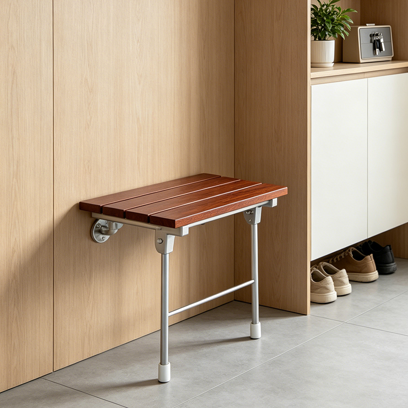 Modern Minimalist Rectangular Wall-mounted Design Wood Stainless Steel Shoe Bench Armless For Entryways