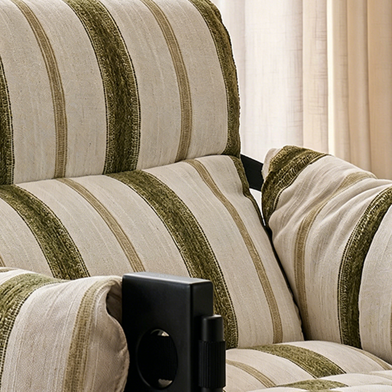 Vintage Ash Wood Striped Lounge Chair - Plush Linen Chenille Linen Accent Armchair For Living Room