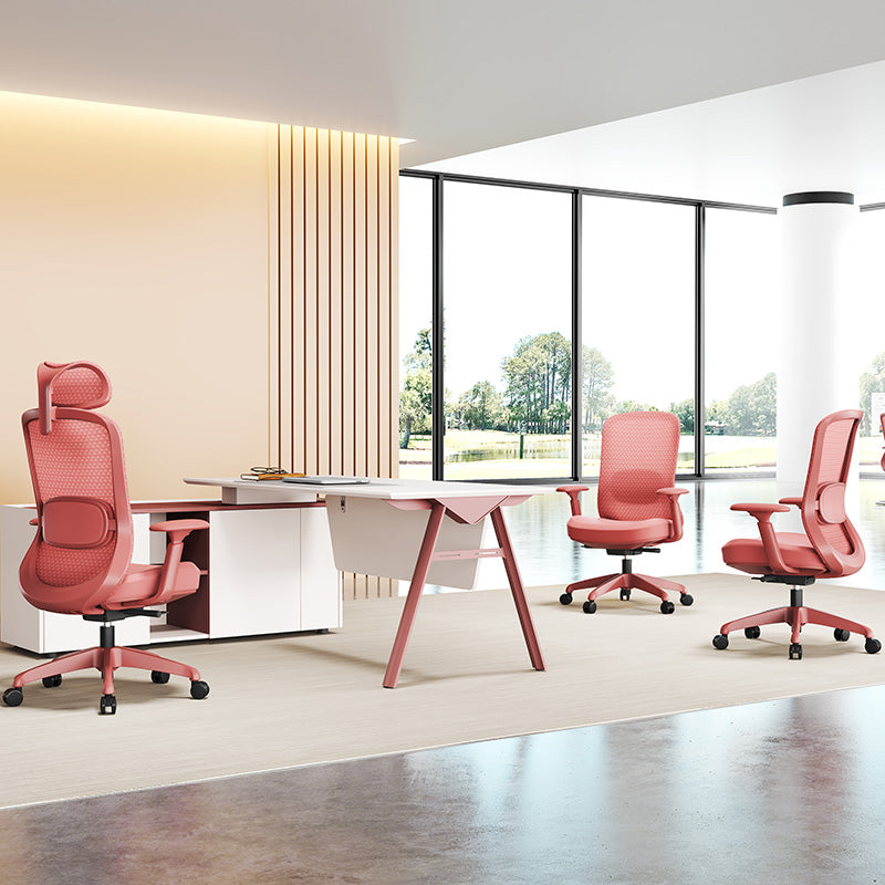 Modern Minimalist Peach-Pink High-Back Desk Chair: 4D Armrest & Breathable Mesh Fabric - Ergonomic Gaming Chair For Home Office