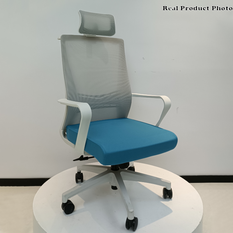 Modern Minimalist Blue-Cushioned High-Back Desk Chair: Breathable Mesh Fabric - Ergonomic Office Chair For Home Office
