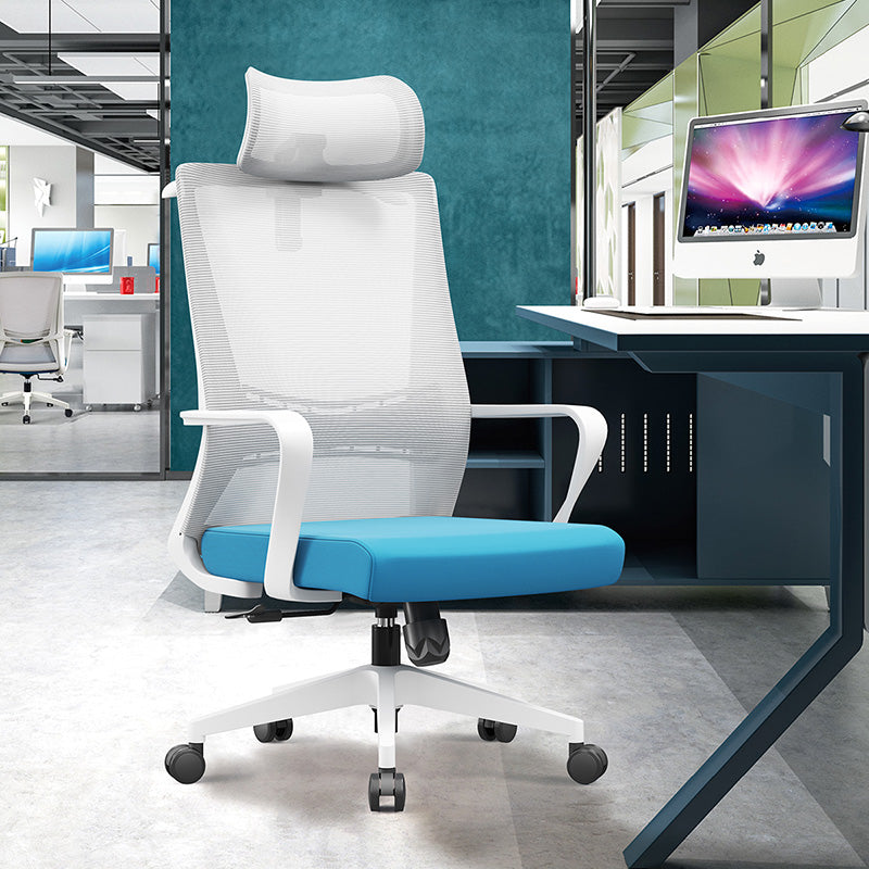 Modern Minimalist Blue-Cushioned High-Back Desk Chair: Breathable Mesh Fabric - Ergonomic Office Chair For Home Office