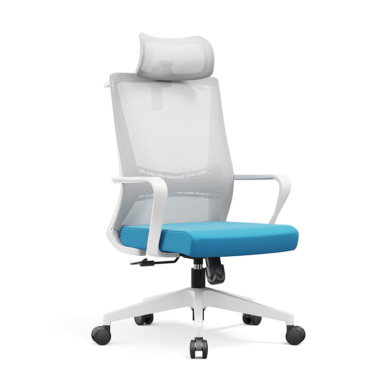 Modern Minimalist Blue-Cushioned High-Back Desk Chair: Breathable Mesh Fabric - Ergonomic Office Chair For Home Office