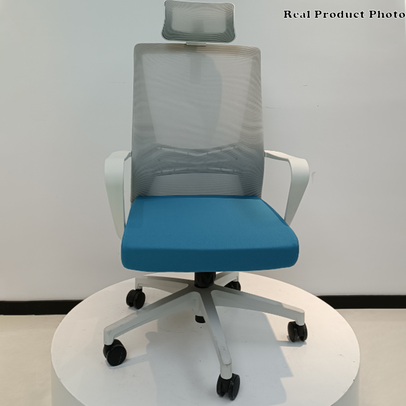 Modern Minimalist Blue-Cushioned High-Back Desk Chair: Breathable Mesh Fabric - Ergonomic Office Chair For Home Office