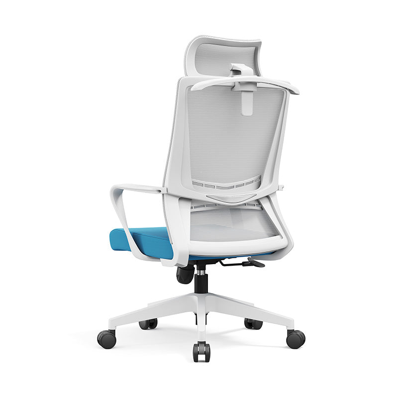 Modern Minimalist Blue-Cushioned High-Back Desk Chair: Breathable Mesh Fabric - Ergonomic Office Chair For Home Office