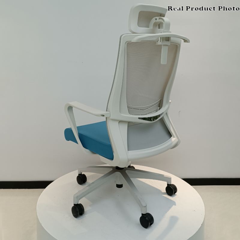 Modern Minimalist Blue-Cushioned High-Back Desk Chair: Breathable Mesh Fabric - Ergonomic Office Chair For Home Office