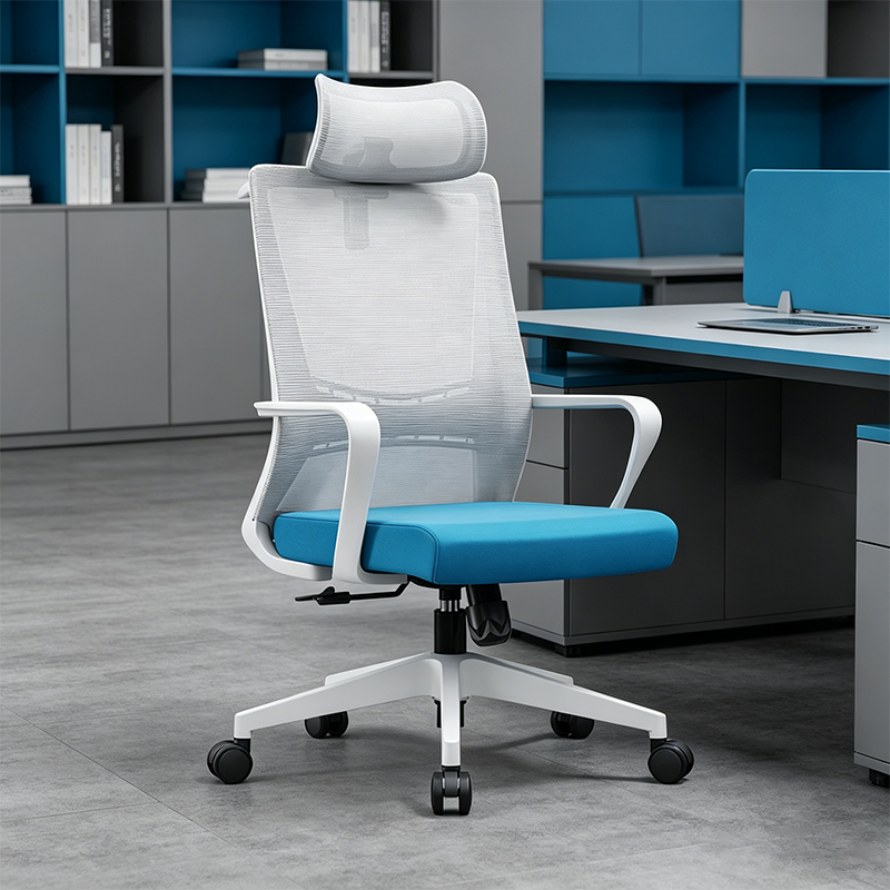 Modern Minimalist Blue-Cushioned High-Back Desk Chair: Breathable Mesh Fabric - Ergonomic Office Chair For Home Office