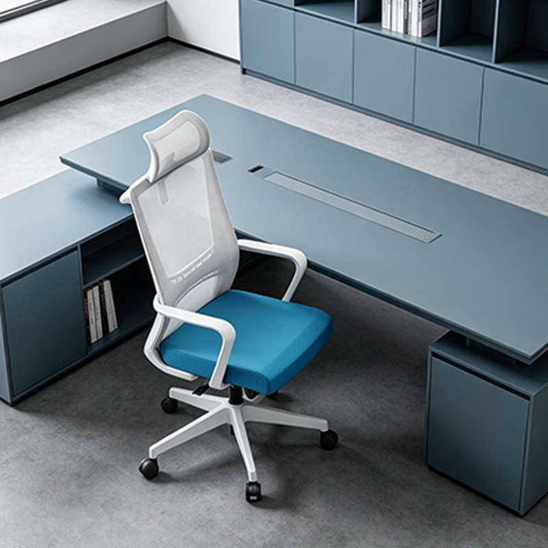 Modern Minimalist Blue-Cushioned High-Back Desk Chair: Breathable Mesh Fabric - Ergonomic Office Chair For Home Office