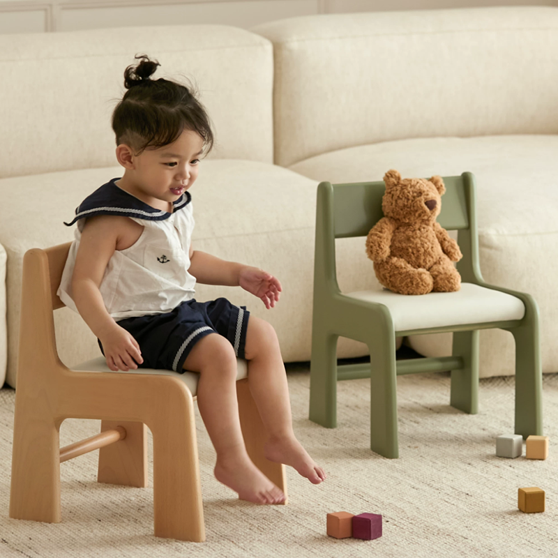 Upholstered Children’s Study Chair Beech Wood Kids Chair - Nordic Toddler Seat With High Backrest Soft Cushion & Rounded Edges For Living Room