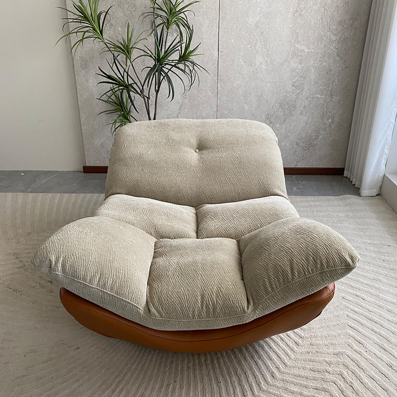 Contemporary Chenille Lazy Curved Ergonomic Design Accent Chair - Nordic Accent Floor Sofa With Eco Leather Base & High-Density Cushion For Living Room