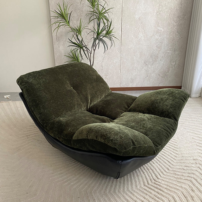 Contemporary Chenille Lazy Curved Ergonomic Design Accent Chair - Nordic Accent Floor Sofa With Eco Leather Base & High-Density Cushion For Living Room