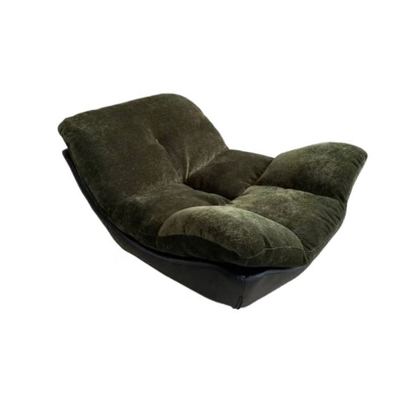 Contemporary Chenille Lazy Curved Ergonomic Design Accent Chair - Nordic Accent Floor Sofa With Eco Leather Base & High-Density Cushion For Living Room