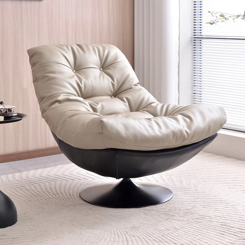 360° Swivel Lazy Lounge Chair Accent Chair - Nordic Chenille & Eco Leather Accent Chair With Plush Cotton Filling & Deep Comfortable Seating For Living Room