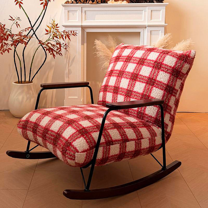 Mid-Century Adjustable Chenille & Sherpa Fabric Rocking Chair - Single Lounge Chair For Living Room
