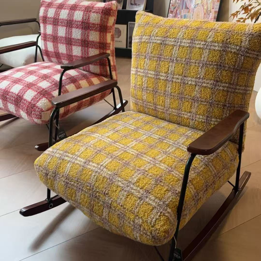 Mid-Century Adjustable Chenille & Sherpa Fabric Rocking Chair - Single Lounge Chair For Living Room