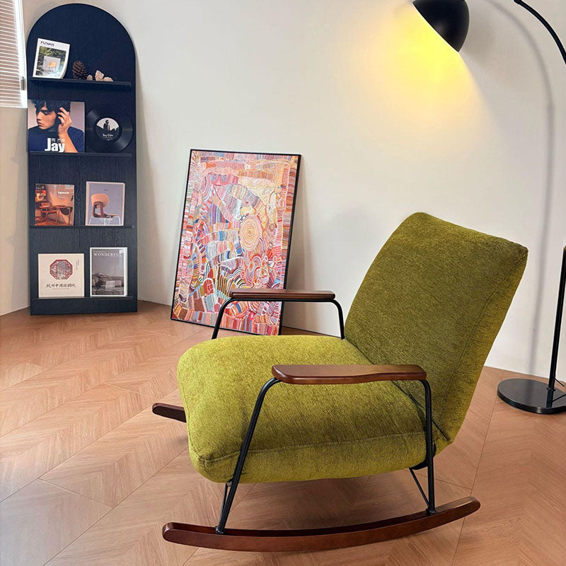Mid-Century Adjustable Chenille & Sherpa Fabric Rocking Chair - Single Lounge Chair For Living Room