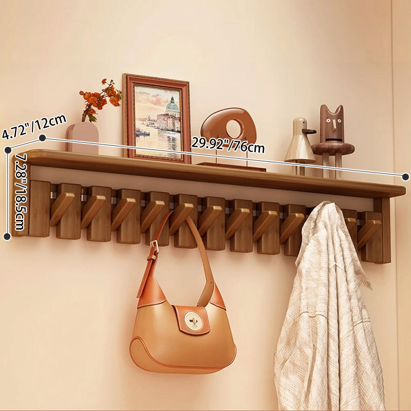 Contemporary Nordic Rectangular Piano-Key Rubberwood Wall-Mounted Coat Rack Hall Tree 1-Tier For Bedroom & Entryways