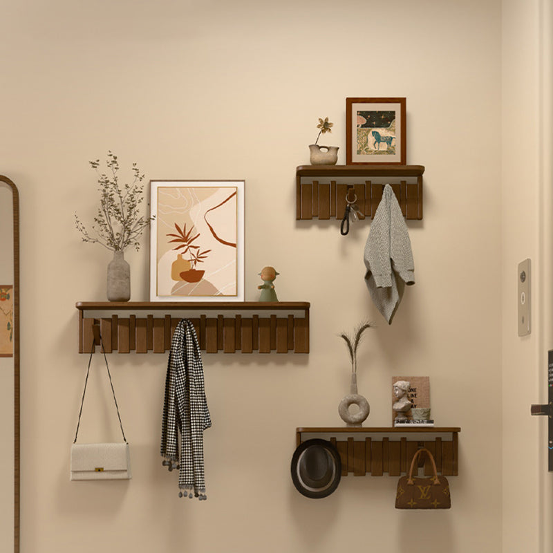 Contemporary Nordic Rectangular Piano-Key Rubberwood Wall-Mounted Coat Rack Hall Tree 1-Tier For Bedroom & Entryways