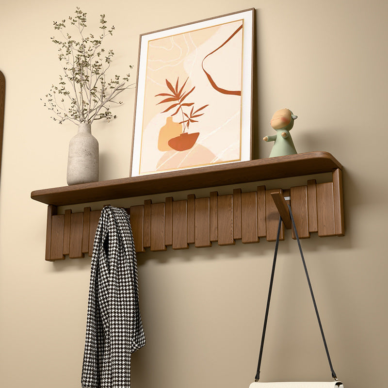 Contemporary Nordic Rectangular Piano-Key Rubberwood Wall-Mounted Coat Rack Hall Tree 1-Tier For Bedroom & Entryways