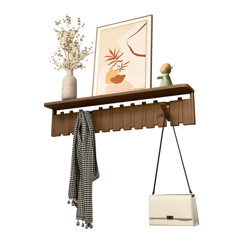 Contemporary Nordic Rectangular Piano-Key Rubberwood Wall-Mounted Coat Rack Hall Tree 1-Tier For Bedroom & Entryways