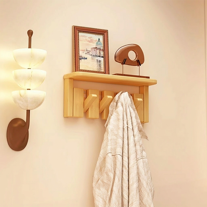 Contemporary Nordic Rectangular Piano-Key Rubberwood Wall-Mounted Coat Rack Hall Tree 1-Tier For Bedroom & Entryways