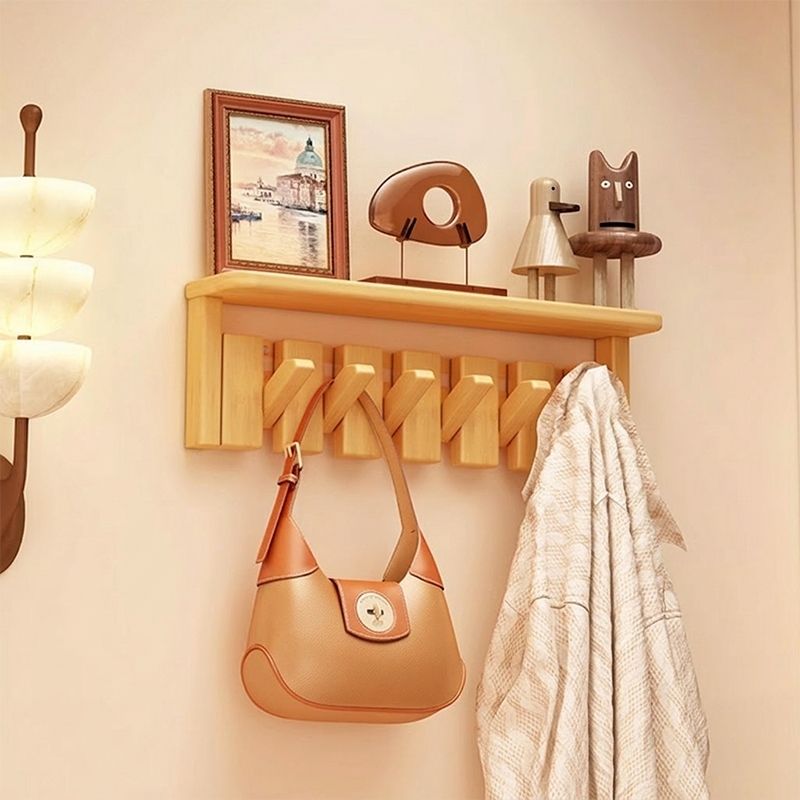 Contemporary Nordic Rectangular Piano-Key Rubberwood Wall-Mounted Coat Rack Hall Tree 1-Tier For Bedroom & Entryways