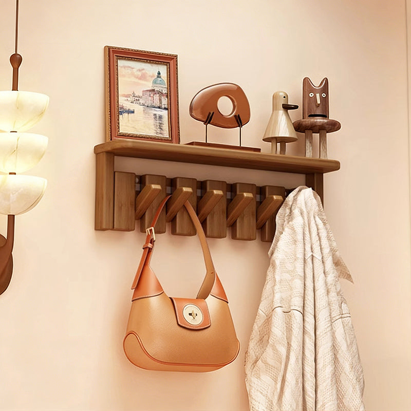 Contemporary Nordic Rectangular Piano-Key Rubberwood Wall-Mounted Coat Rack Hall Tree 1-Tier For Bedroom & Entryways