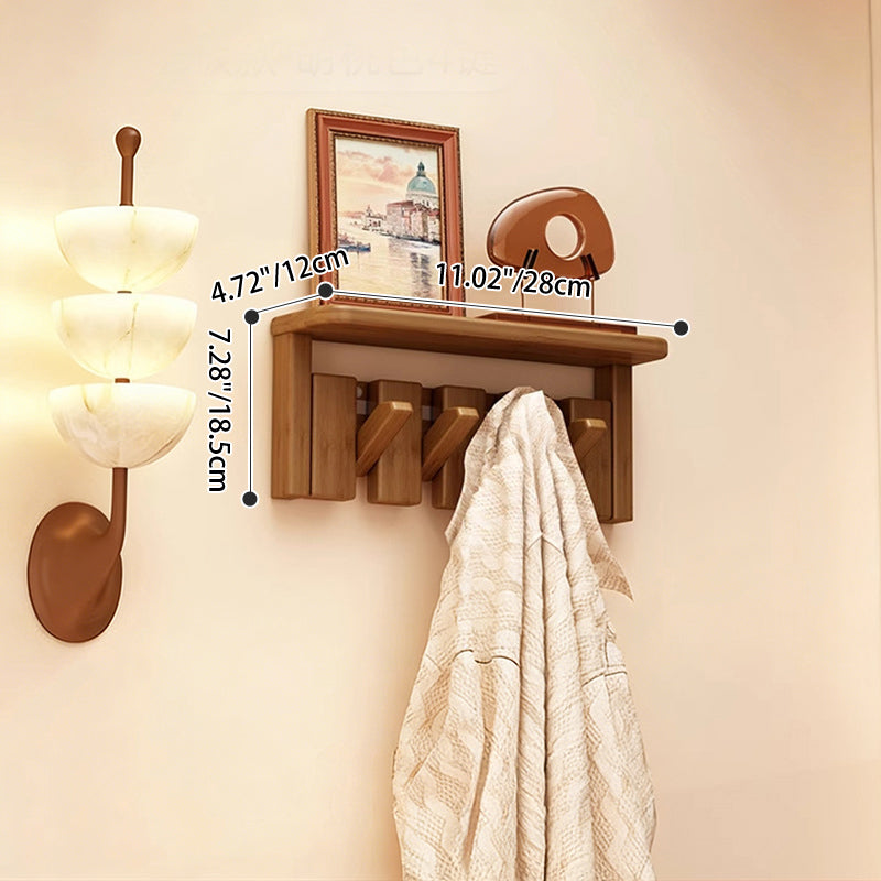 Contemporary Nordic Rectangular Piano-Key Rubberwood Wall-Mounted Coat Rack Hall Tree 1-Tier For Bedroom & Entryways
