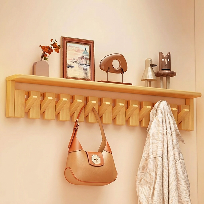 Contemporary Nordic Rectangular Piano-Key Rubberwood Wall-Mounted Coat Rack Hall Tree 1-Tier For Bedroom & Entryways