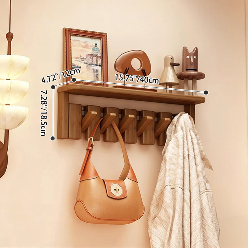 Contemporary Nordic Rectangular Piano-Key Rubberwood Wall-Mounted Coat Rack Hall Tree 1-Tier For Bedroom & Entryways