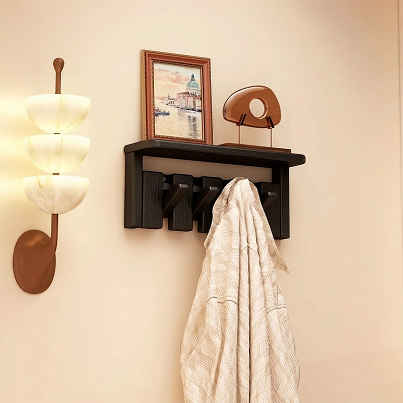 Contemporary Nordic Rectangular Piano-Key Rubberwood Wall-Mounted Coat Rack Hall Tree 1-Tier For Bedroom & Entryways