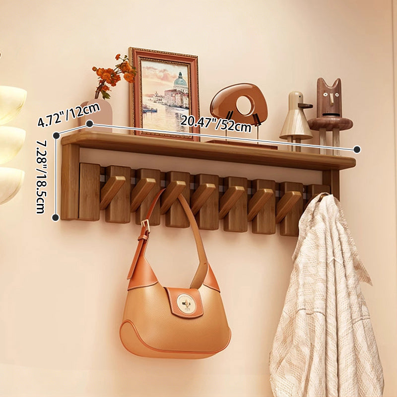 Contemporary Nordic Rectangular Piano-Key Rubberwood Wall-Mounted Coat Rack Hall Tree 1-Tier For Bedroom & Entryways