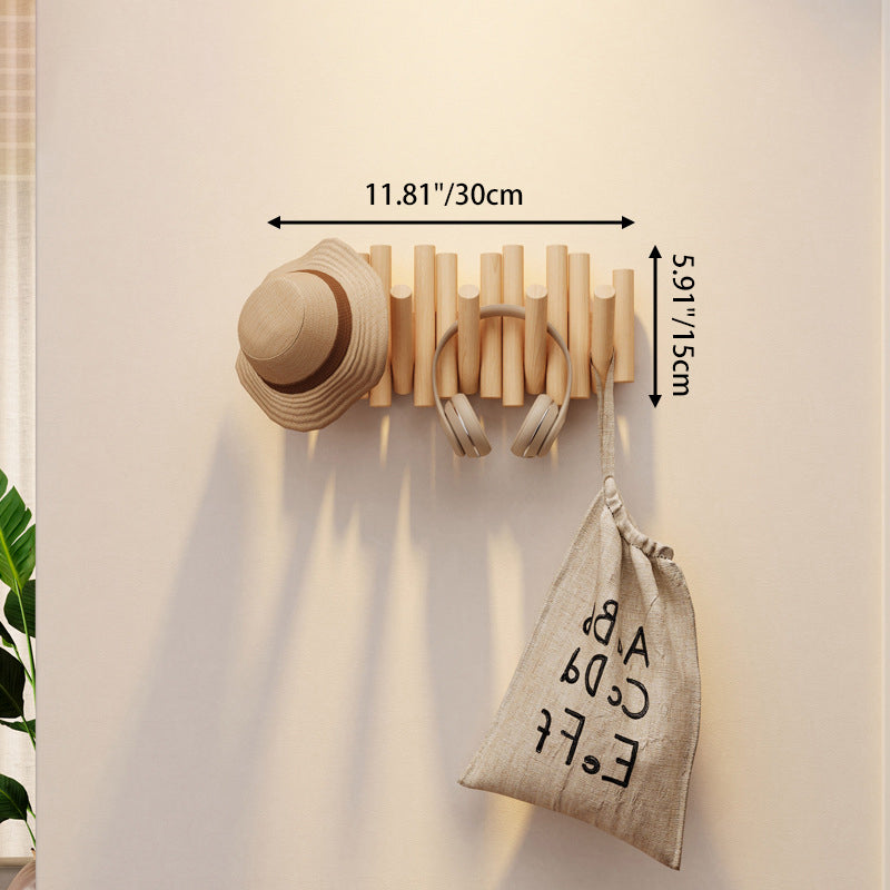 Contemporary Nordic Cylindrical Piano-Key Pine Wall-Mounted Coat Rack Hall Tree For Bedroom & Entryways