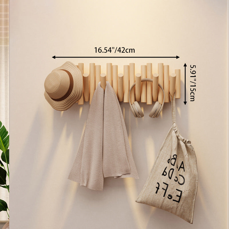 Contemporary Nordic Cylindrical Piano-Key Pine Wall-Mounted Coat Rack Hall Tree For Bedroom & Entryways