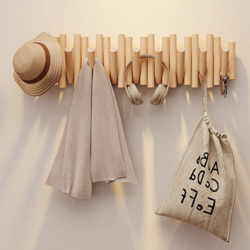 Contemporary Nordic Cylindrical Piano-Key Pine Wall-Mounted Coat Rack Hall Tree For Bedroom & Entryways