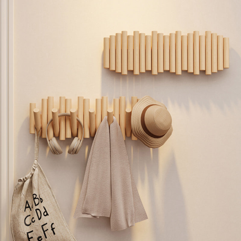Contemporary Nordic Cylindrical Piano-Key Pine Wall-Mounted Coat Rack Hall Tree For Bedroom & Entryways
