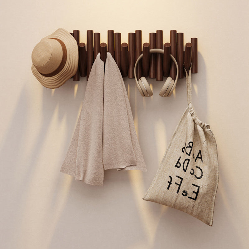 Contemporary Nordic Cylindrical Piano-Key Pine Wall-Mounted Coat Rack Hall Tree For Bedroom & Entryways
