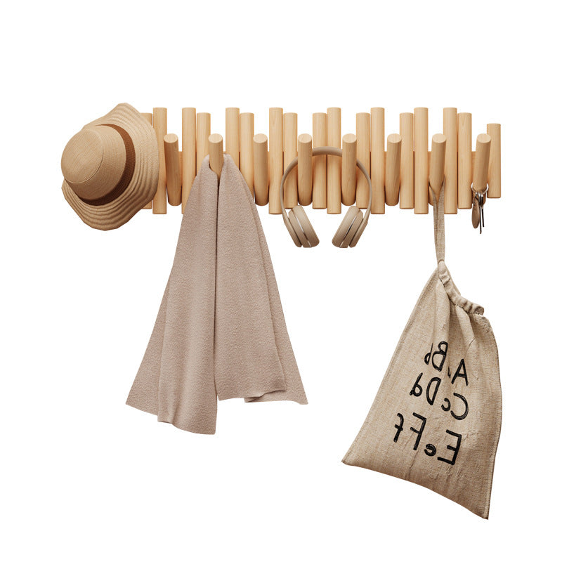 Contemporary Nordic Cylindrical Piano-Key Pine Wall-Mounted Coat Rack Hall Tree For Bedroom & Entryways