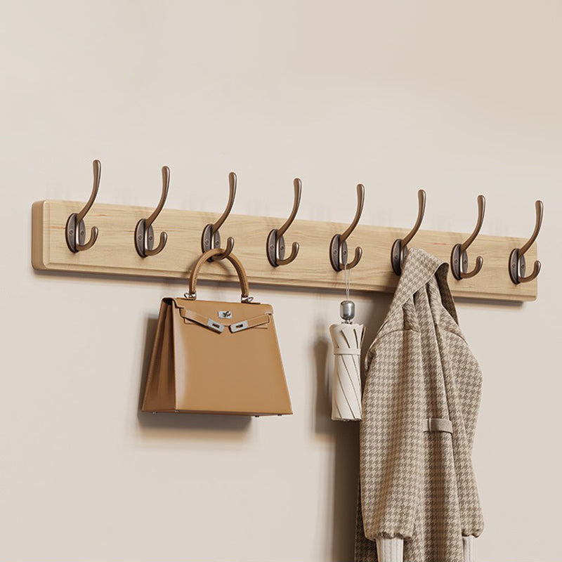 Contemporary Nordic Rectangular Finger-Jointed Wood Aluminum Wall-Mounted Coat Rack Hall Tree For Bedroom & Entryways