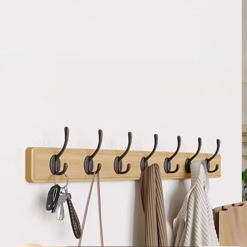 Contemporary Nordic Rectangular Finger-Jointed Wood Aluminum Wall-Mounted Coat Rack Hall Tree For Bedroom & Entryways