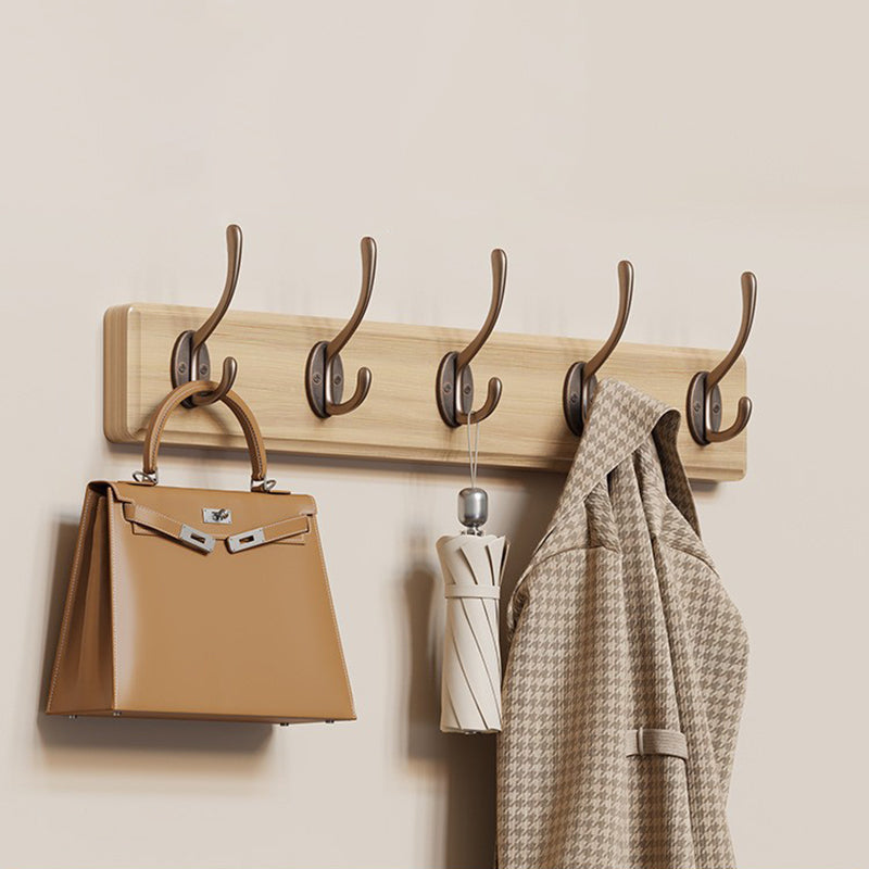 Contemporary Nordic Rectangular Finger-Jointed Wood Aluminum Wall-Mounted Coat Rack Hall Tree For Bedroom & Entryways