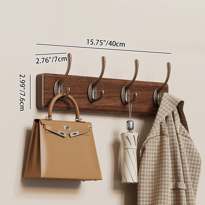 Contemporary Nordic Rectangular Finger-Jointed Wood Aluminum Wall-Mounted Coat Rack Hall Tree For Bedroom & Entryways