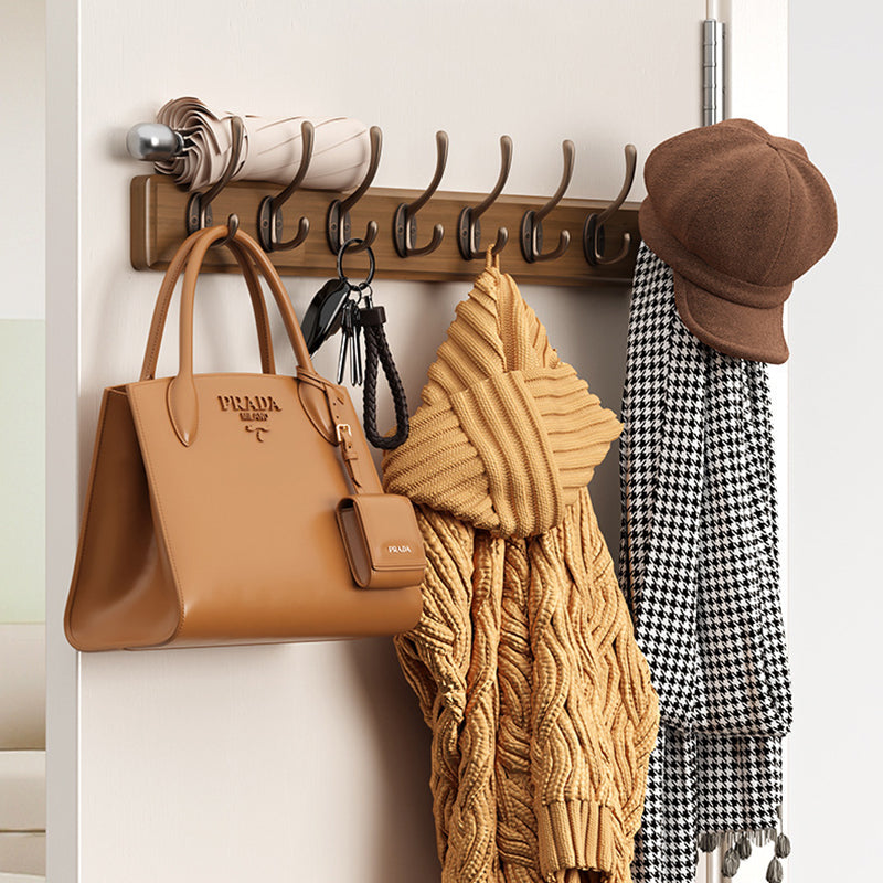 Contemporary Nordic Rectangular Finger-Jointed Wood Aluminum Wall-Mounted Coat Rack Hall Tree For Bedroom & Entryways