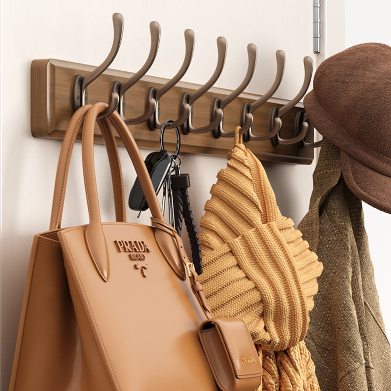 Contemporary Nordic Rectangular Finger-Jointed Wood Aluminum Wall-Mounted Coat Rack Hall Tree For Bedroom & Entryways