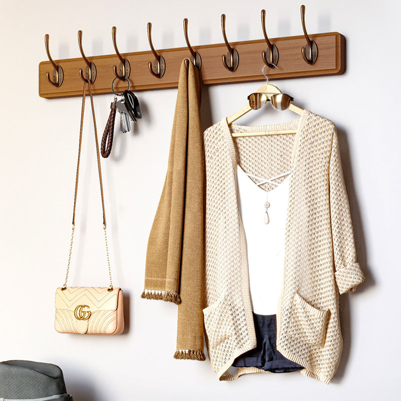 Contemporary Nordic Rectangular Finger-Jointed Wood Aluminum Wall-Mounted Coat Rack Hall Tree For Bedroom & Entryways