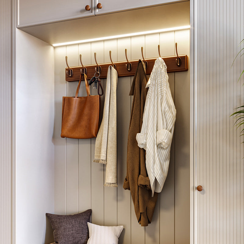 Contemporary Nordic Rectangular Finger-Jointed Wood Aluminum Wall-Mounted Coat Rack Hall Tree For Bedroom & Entryways
