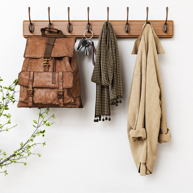 Contemporary Nordic Rectangular Finger-Jointed Wood Aluminum Wall-Mounted Coat Rack Hall Tree For Bedroom & Entryways