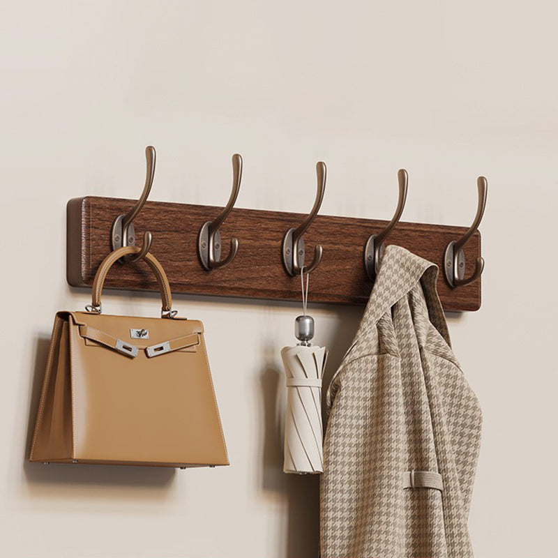 Contemporary Nordic Rectangular Finger-Jointed Wood Aluminum Wall-Mounted Coat Rack Hall Tree For Bedroom & Entryways